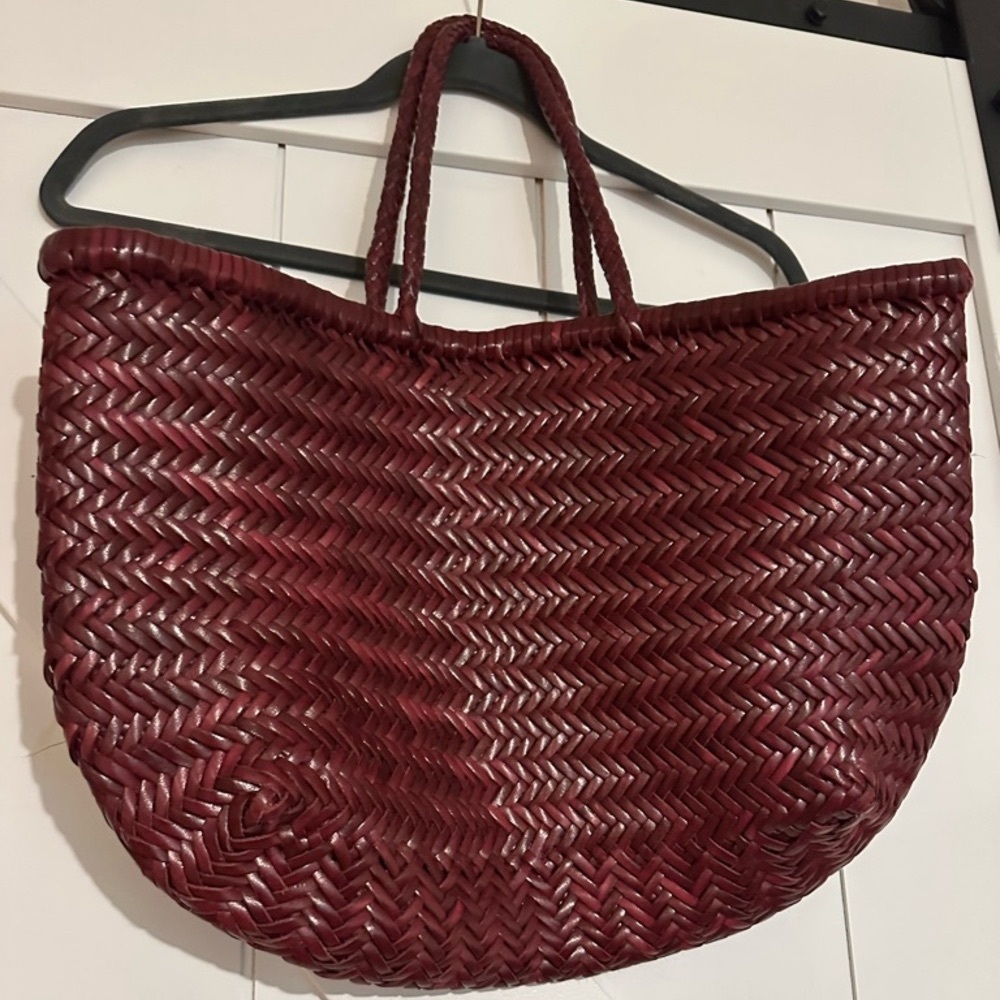 Dragon Diffusion Bamboo Triple Jump large woven leather tote in Burgundy